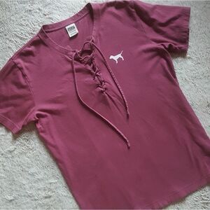 PINK Victoria's Secret Mauve Short Sleeve Tie Front Top Size Small‎